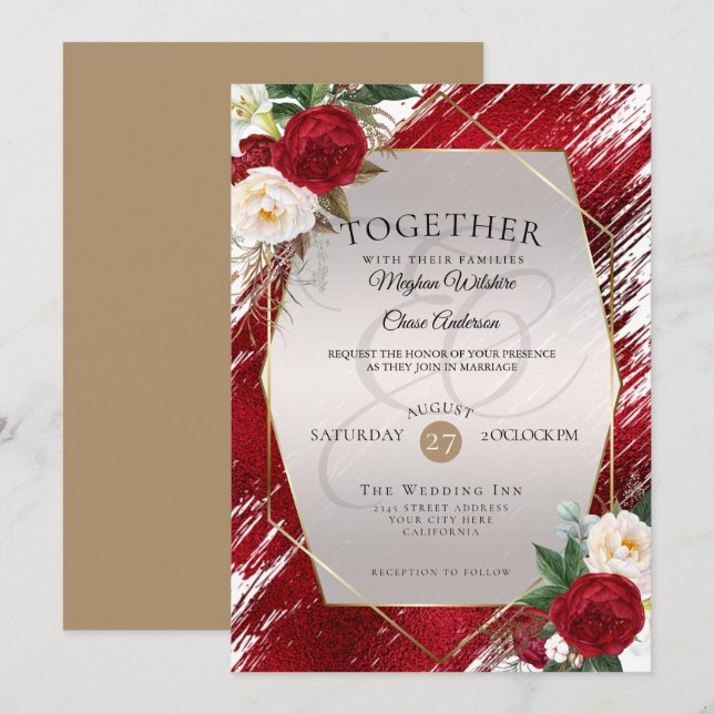 Crimson Paint Stroke Bold Red Floral Invitation (Front/Back)