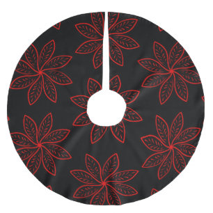 Crimson Pattern on Black Brushed Polyester Tree Skirt