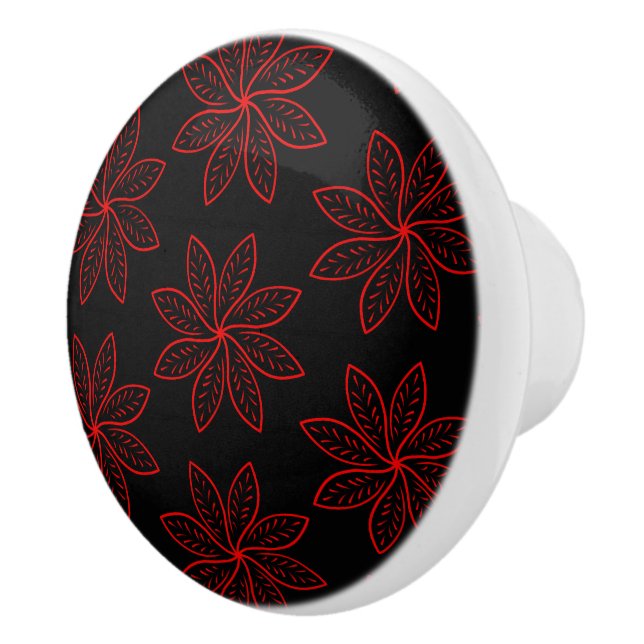 Crimson Pattern on Black  Ceramic Knob (Right)