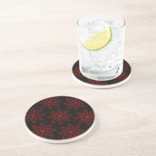 Crimson Pattern on Black Coaster