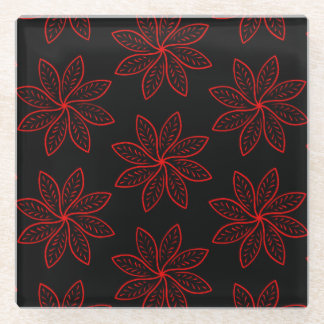 Crimson Pattern on Black Glass Coaster