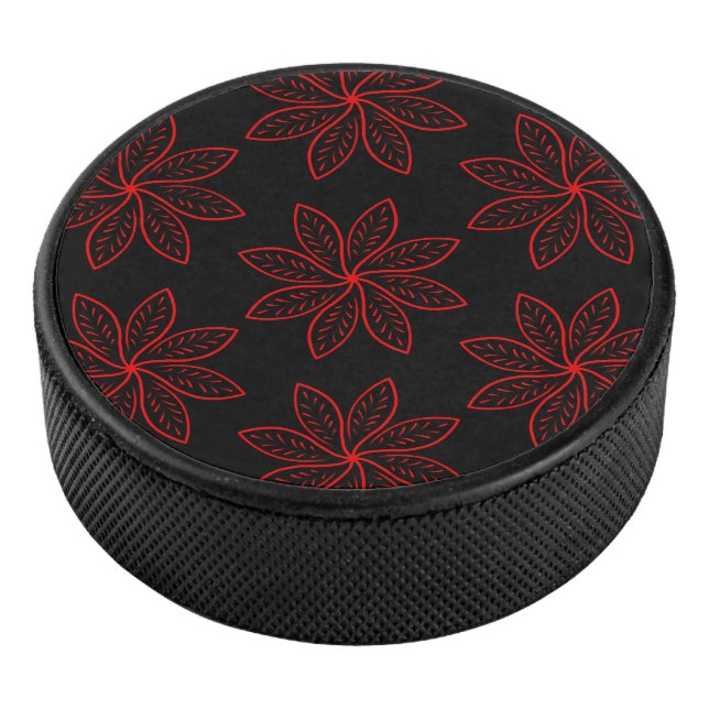 Crimson Pattern on Black  Hockey Puck (3/4)