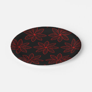 Crimson Pattern on Black Paper Plate