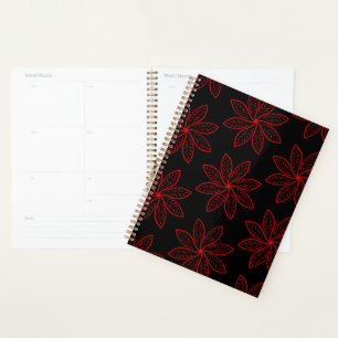 Crimson Pattern on Black Planner