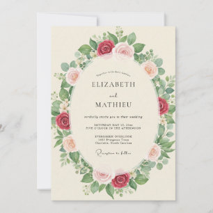 Crimson Peach Leafy Wedding Invitation