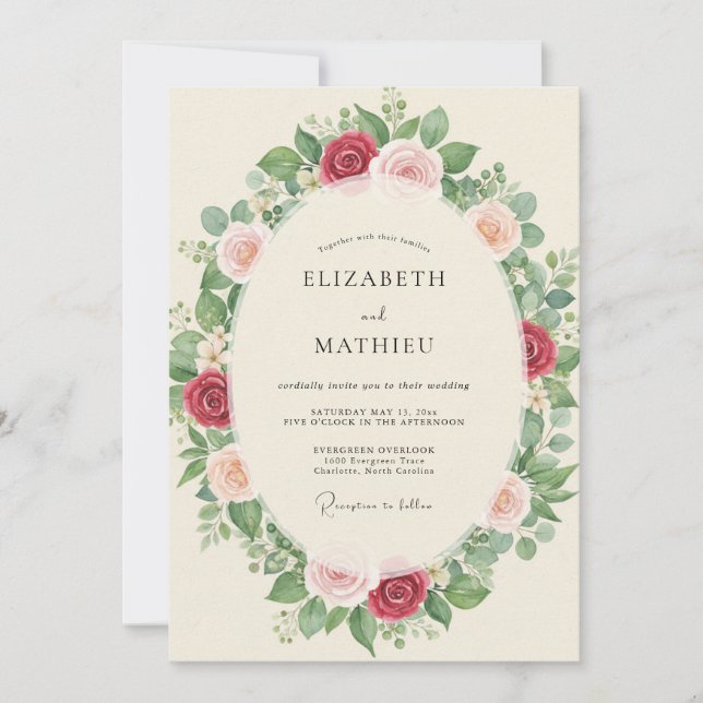 Crimson Peach Leafy Wedding Invitation (Front)