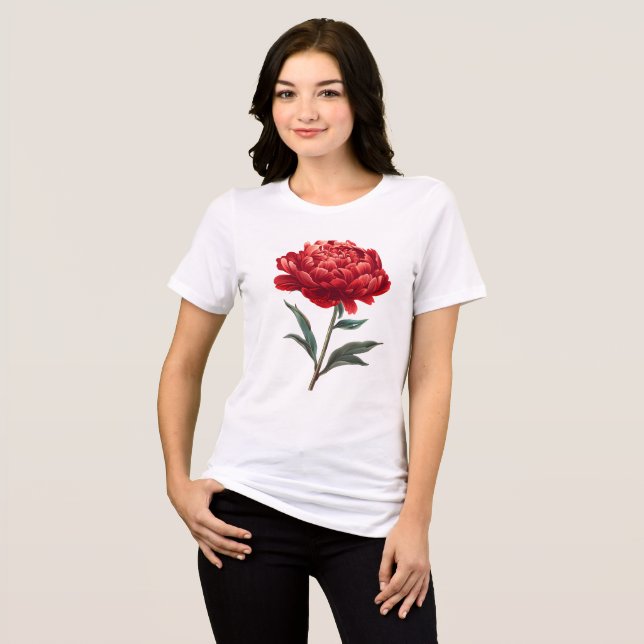 Crimson Peony Bloom Art Tri-Blend Shirt (Front Full)
