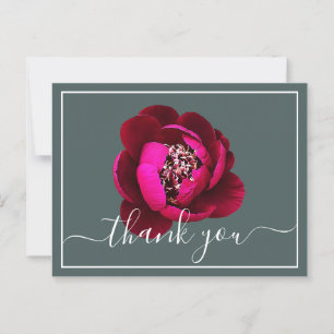 Crimson Peony Green Background Thank You Postcard