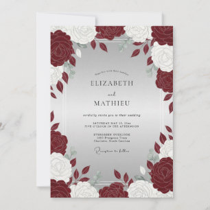 Crimson Peony Silver Wedding Invitation