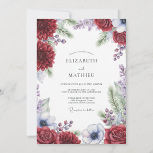 Crimson Periwinkle Dahlia Wedding Invitation