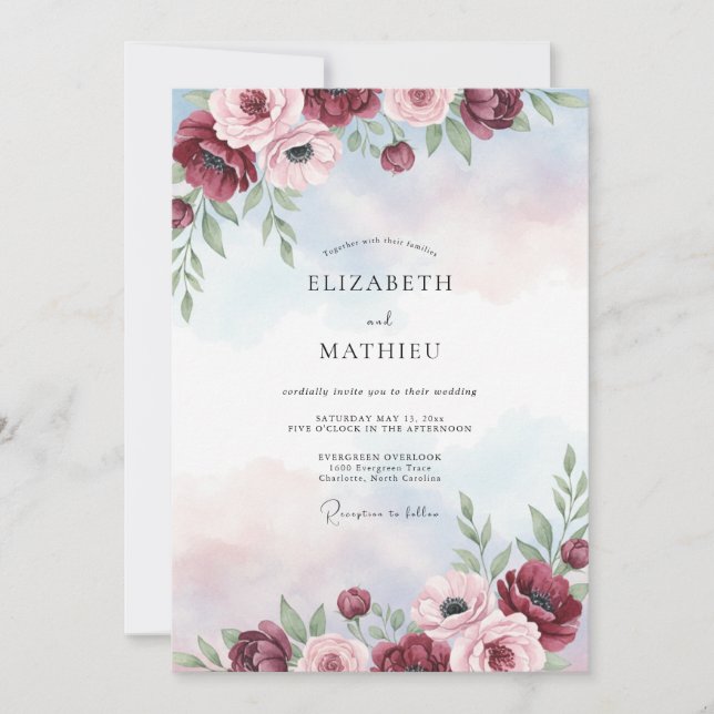 Crimson Periwinkle Painted Wedding Invitation (Front)