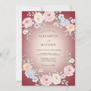 Crimson Periwinkle Peony Wedding Invitation
