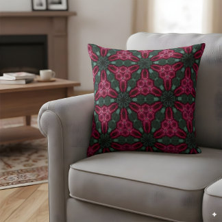 Crimson Petal Vortex – Kaleidoscopic Floral Patter Cushion