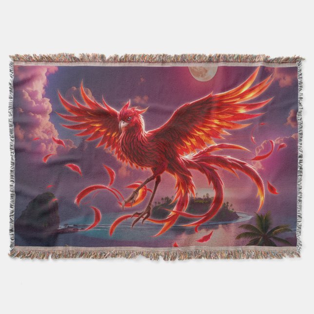 Crimson Phoenix of the Moonlit Tide.  Throw Blanket (Front)