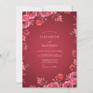 Crimson Pink Floral Wedding Invitation