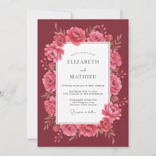 Crimson Pink Peony Wedding Invitation