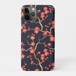 Crimson Plum Blossom Gold Bronze Navy Floral Case-Mate iPhone Case
