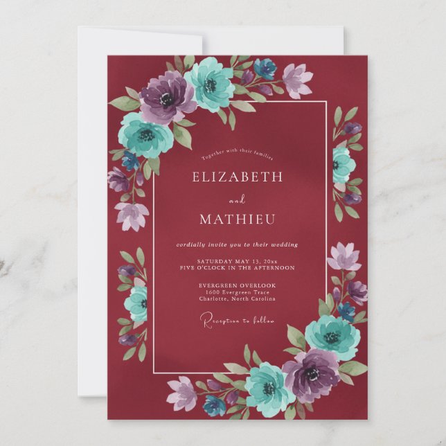Crimson Plum Watercolor Wedding Invitation (Front)