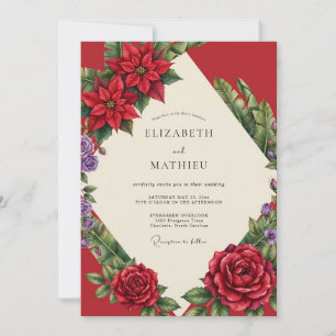 Crimson Poinsettia Winter Soft Eucalyptus Wedding Invitation