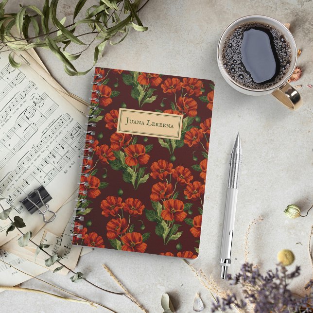 Crimson Poppies Dark Botanical Notebook (Crimson poppies bloom in twilight, your secrets find a haunting home.)
