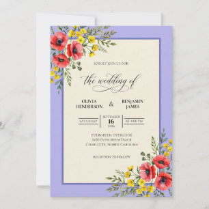 Crimson Poppy Periwinkle Wedding Invitation