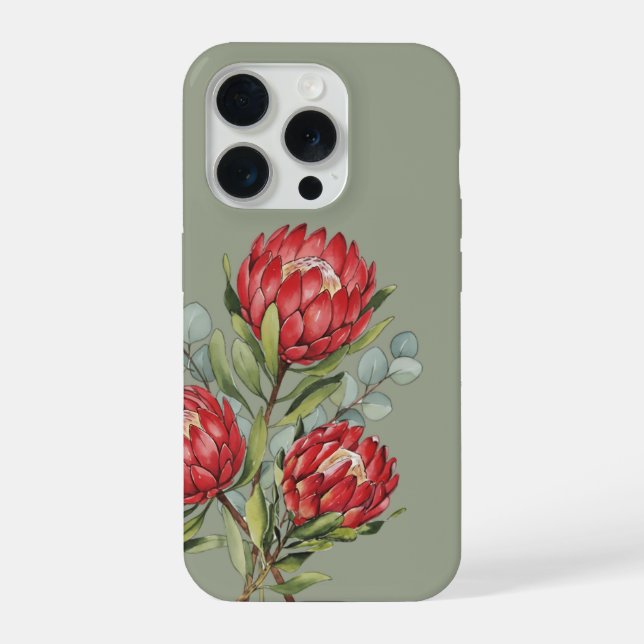 Crimson Protea Bouquet Watercolor iPhone Case (Back)