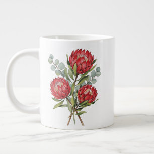 Crimson Protea Bouquet Watercolor Large Coffee Mug