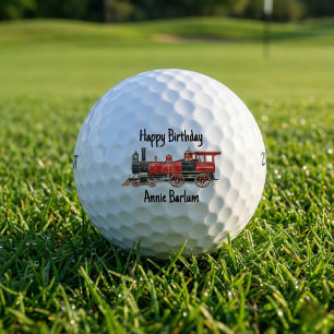 Crimson Rail Celebration Custom Red Train Birthday Golf Balls