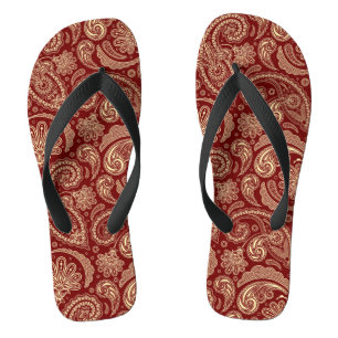 Crimson Red And Beige Creme Vintage Paisley Jandals