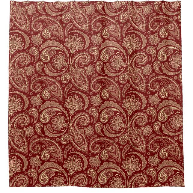 Crimson Red And Beige Paisley Shower Curtain (Front)