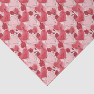 Crimson Red and Blush Pink Hearts and Roses Tissue Paper