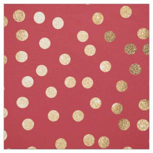 Crimson Red and Gold Glitter City Dots Fabric