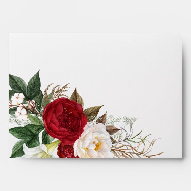 Crimson Red and Ivory  Peonies Envelope (Front)