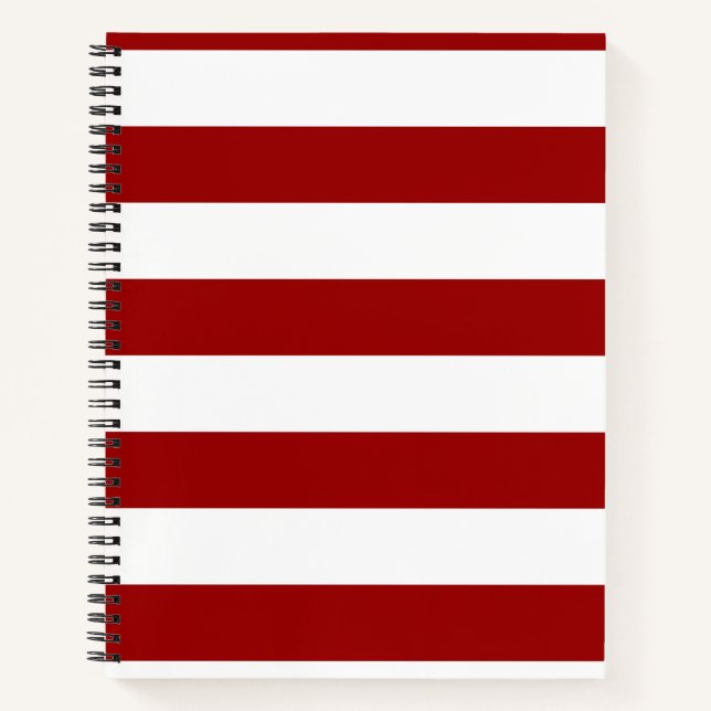 Crimson Red and White Stripes Notebook (Front)