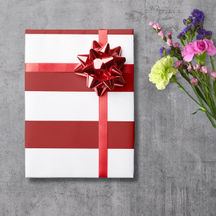 Crimson Red and White Wide Horizontal Striped Wrapping Paper
