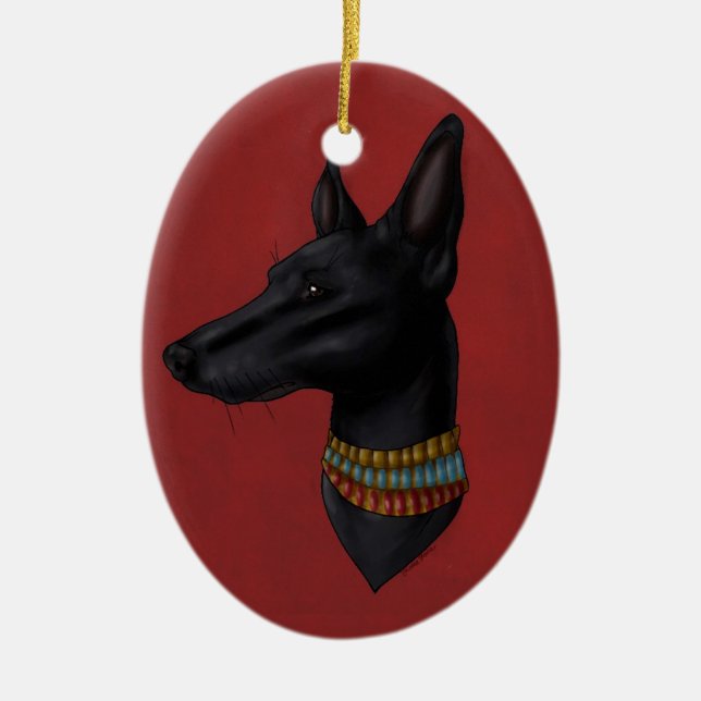 Crimson Red Anubis Ornament (Front)