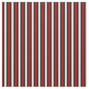 Crimson Red, Black and white stripes Fabric