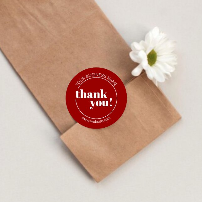 Crimson Red Bold Business Thank You Classic Round Sticker (Creator Uploaded)