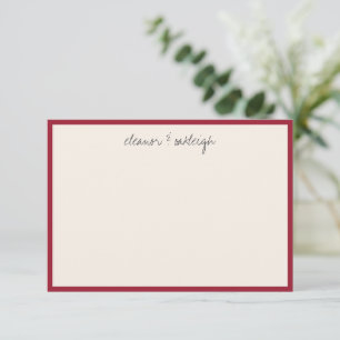 Crimson Red Border Handwritten Script Stationery Thank You Card