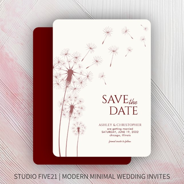 Crimson Red Dandelion Wedding Save the Date Card (Creator Uploaded)