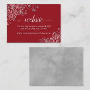 Crimson Red Elegant Silver Lace Wedding Website Enclosure Card