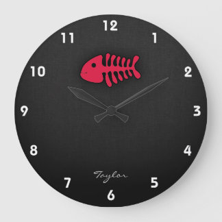 Crimson Red Fish Bones Large Clock