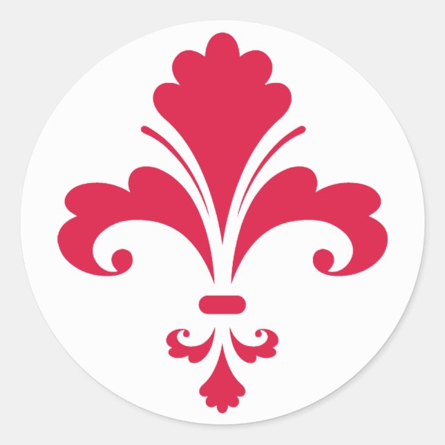 Crimson Red Fleur de lis Classic Round Sticker (Front)