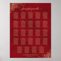 Crimson Red & Gold 24 Table Wedding Seating Chart