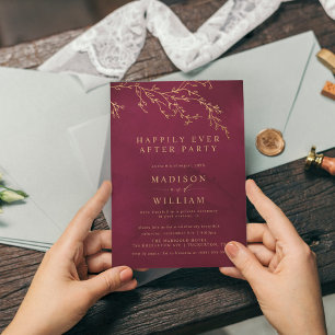 Crimson Red & Gold Botanical Elegant Elopement Invitation