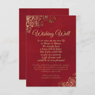 Crimson Red & Gold Lace Wedding Wishing Well Poem Enclosure Card