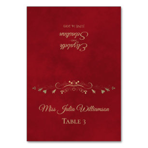 Crimson Red & Gold Wedding DIY Fold Place Card