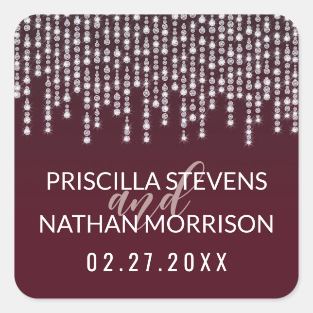 Crimson Red Hanging Diamond Lights Wedding Square Sticker (Front)