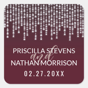 Crimson Red Hanging Diamond Lights Wedding Square Sticker
