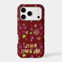 Crimson Red Hearts and Flowers "Jesus Loves Me"